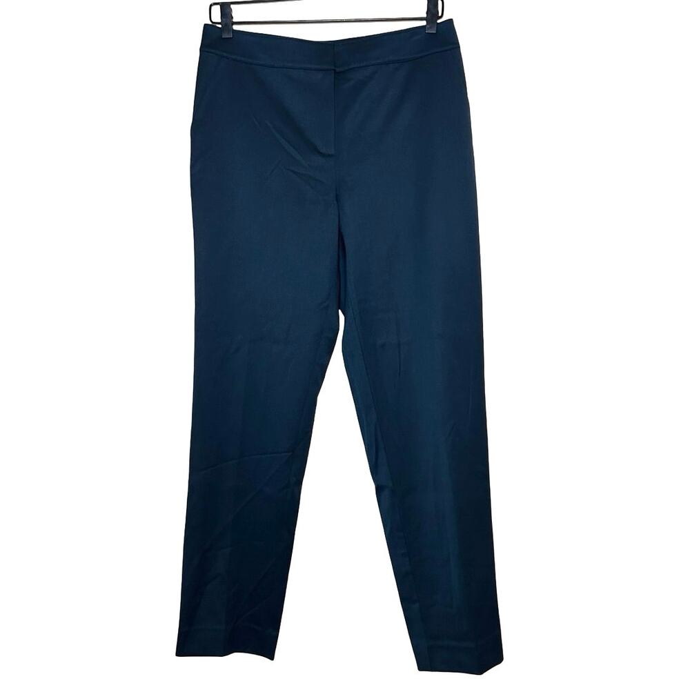 St. John Women’s Straight Leg Flat Front Wool Trousers Navy Blue Size 6